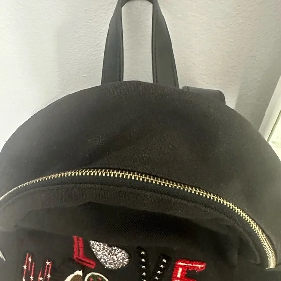Love Moschino Black Canvas Logo Embroidered Backpack